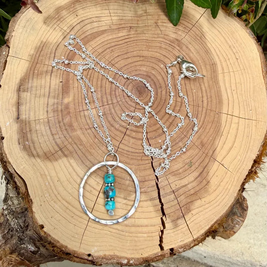 Arizona Blue Turquoise Circle Pendant Necklace • Sterling Silver • Southwestern Jewelry