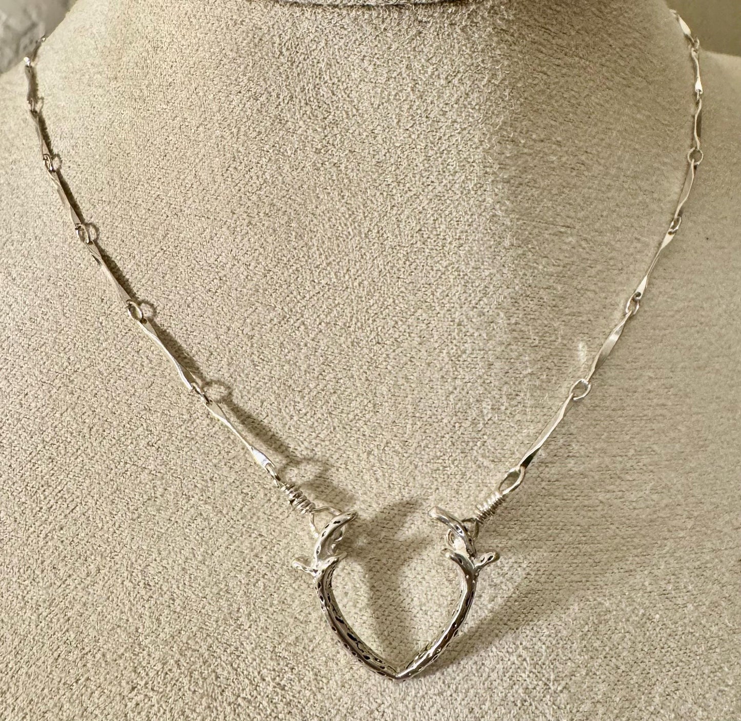 Sterling silver deer antler pendant / charm on dapped bar and link chain