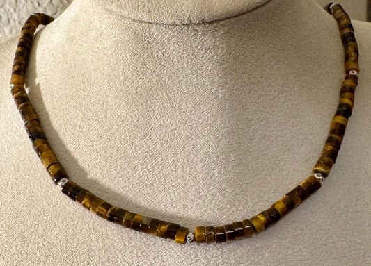 Tiger's eye gemstone necklace with sterling silver spacers / beaded sterling silver gemstone necklace