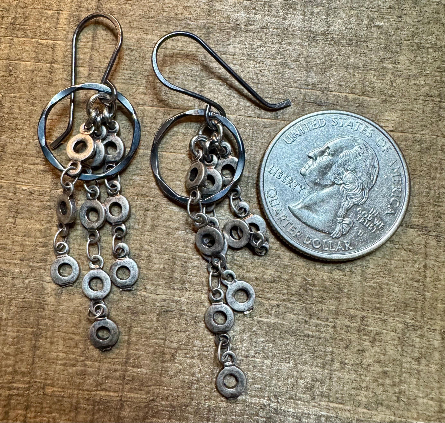 Chain earrings with sterling silver circle accent