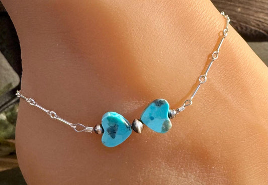 Turquoise heart and Navajo pearl ankle bracelet / ankle bracelet