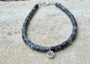 Larvikite black labradorite bracelet / silver beaded gemstone bracelet