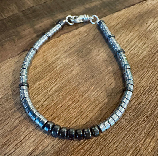 Hematite Sterling Silver Gemstone Bracelet, Hematite Beaded Bracelet, Silver Bracelet, Gemstone Jewelry, Gift Idea