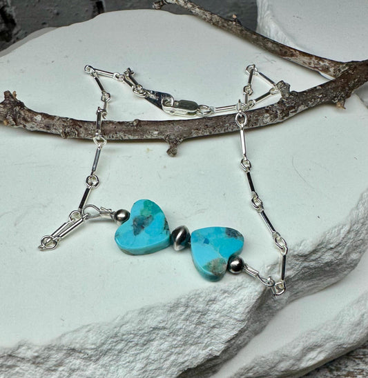 Turquoise heart and Navajo pearl ankle bracelet / ankle bracelet