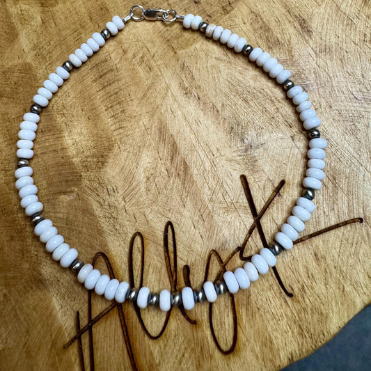 Navajo Pearl and White Turquoise Anklet, Navajo Pearl Ankle Bracelet, Beaded Ankle Jewelry, Southwestern Gift, Tribal Anklet