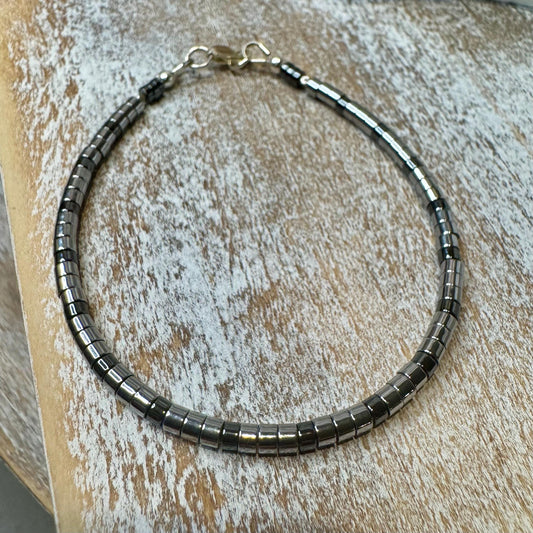 Hematite Sterling Silver Gemstone Bracelet, Beaded Hematite Bracelet, Mens Jewelry, Gift For Him, Healing Bracelet