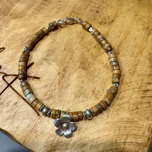 Jasper bracelet / sterling silver beaded gemstone bracelet