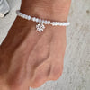 Mother of Pearl bracelet with lotus flower charm/ sterling silver beaded gemstone bracelet