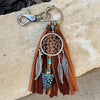 Turquoise and Leather Purse Tassel, Dream Catcher, Feather and Arrow Charm, Beaded Handbag Tassel, Western Accessory, Leather Handbag Charm