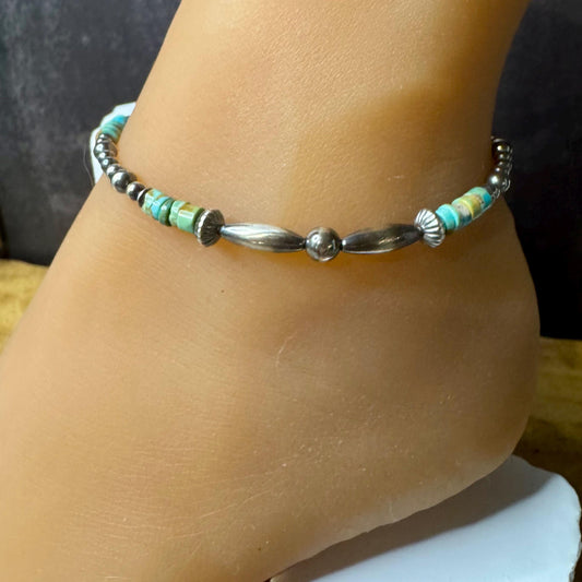Navajo Pearl Turquoise Anklet, Sterling Silver Anklet, Boho Anklet, Southwest Jewelry, Summer Jewelry
