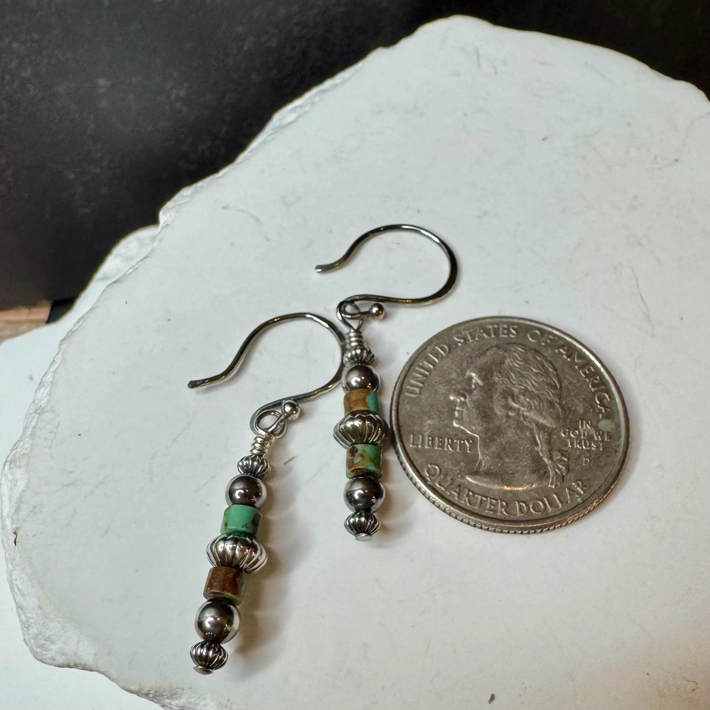 Navajo Pearl Turquoise Earrings, Sterling Silver Dangle Drop Earrings