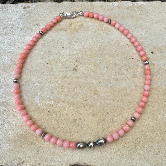 Angel Skin Pink Coral and Navajo Pearl Ankle Bracelet, Southwestern Pearl Anklet, Coral Anklet, Bohemian Foot Jewelry, Beach Anklet