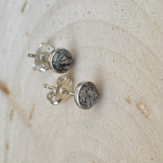 Rutilated Quartz Stud Earrings, Tiny Sterling Silver Post Earrings, Minimalist Jewelry, Gift for Her, Dainty Earrings
