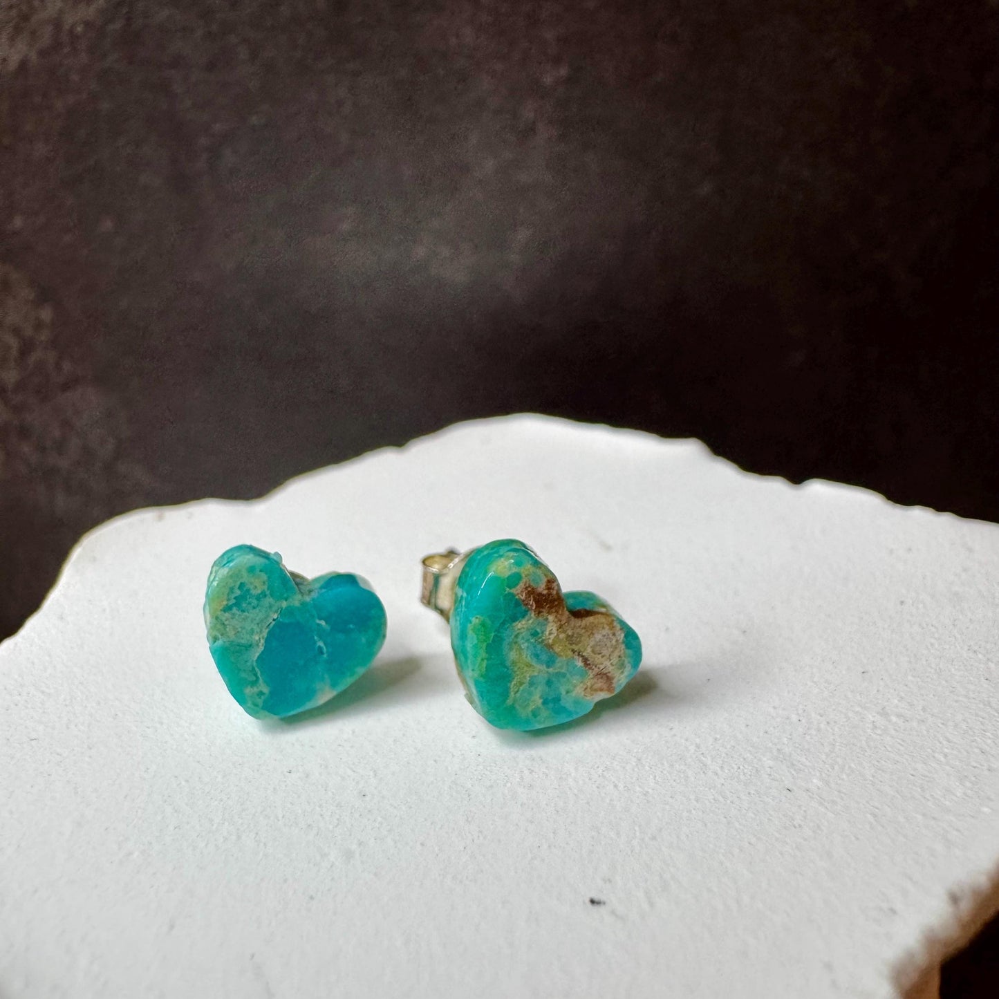 Kingman Turquoise Heart Stud Earrings, Sterling Silver Post Earrings, Minimalist Jewelry, Dainty Earrings, Gift Idea