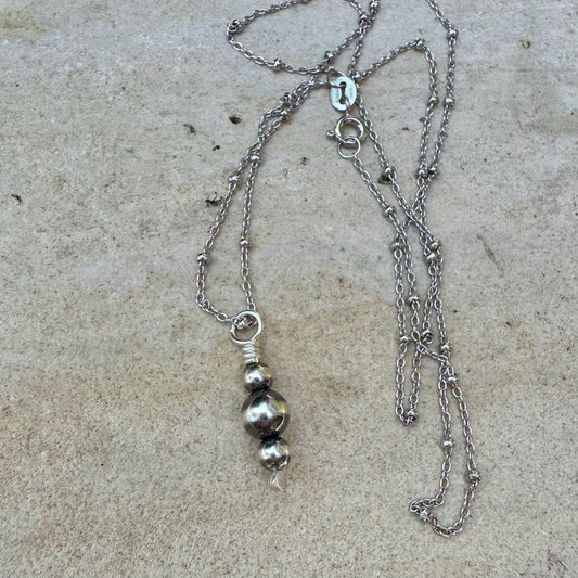 Navajo Pearls Pendant Charm, Sterling Silver Satellite Chain, Navajo Necklace, Authentic Native American Jewelry, Gift For Her