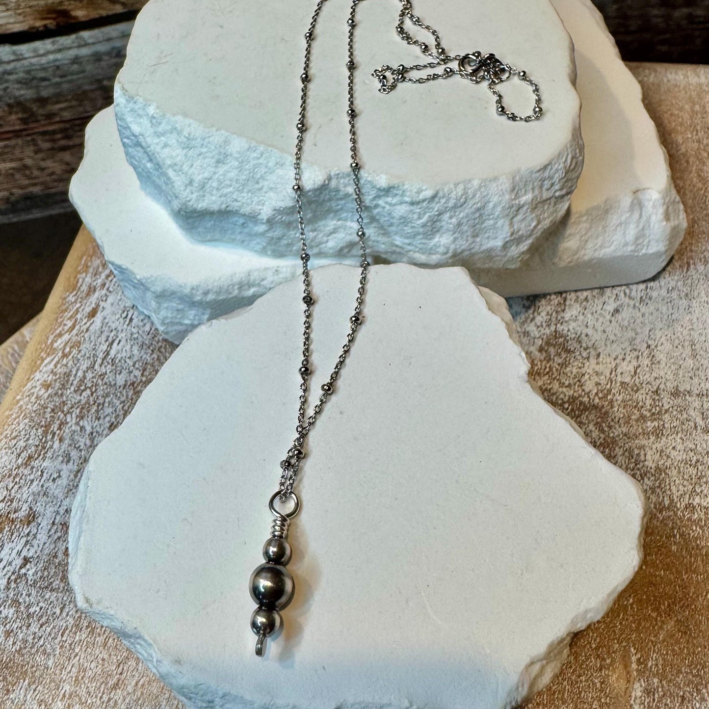 Navajo Pearls Pendant Charm, Sterling Silver Satellite Chain, Navajo Necklace, Authentic Native American Jewelry, Gift For Her