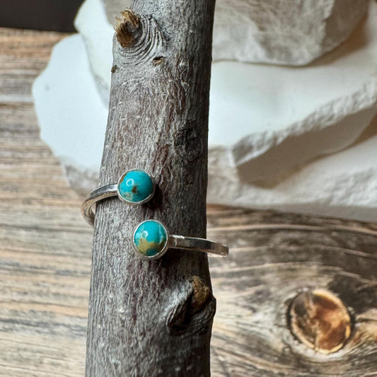 Sterling Silver Open Double Bezel Kingman Turquoise Gemstone Ring, Adjustable Accent Ring, Turquoise Jewelry, Gift for Her, 4mm or 6mm Bezel