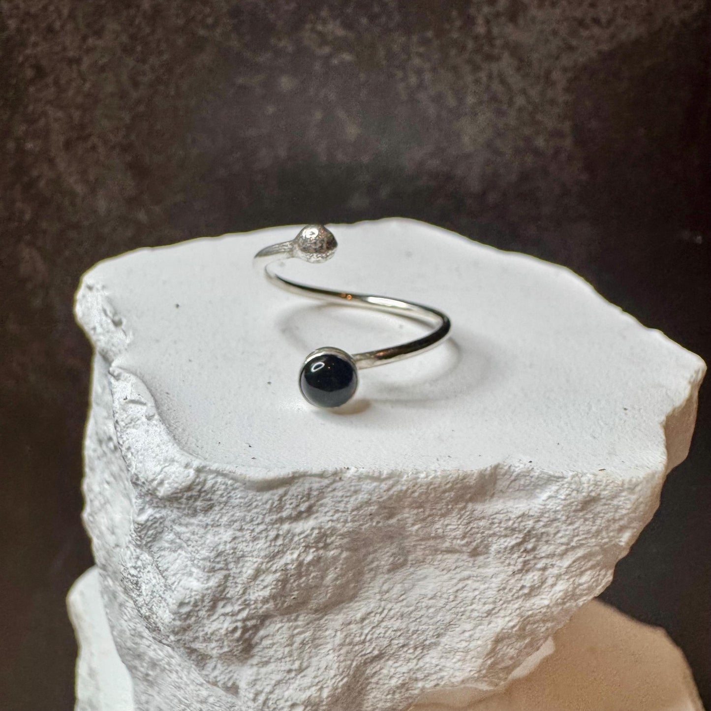 Sterling Silver Open Bezel Black Onyx Gemstone Ring, Handmade Adjustable Accent Ring, Turquoise Jewelry, 4mm or 6mm Option