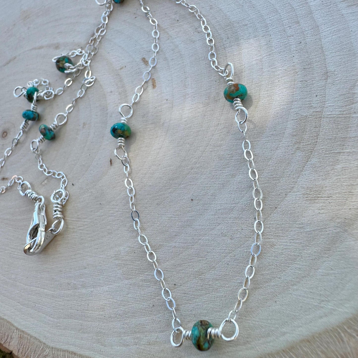 Sterling Silver Cable Chain with Turquoise Spacer Necklace, Turquoise Jewelry, Southwestern Style, Gift for Her, Unique Gemstone Necklace