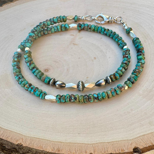 Turquoise Navajo Pearl Double Wrap Bracelet, Sterling Silver Bracelet, Southwest Jewelry, Western Jewelry, Layered Bracelet