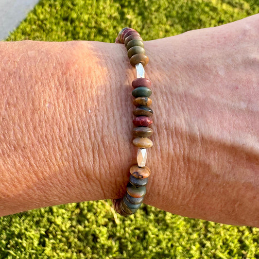 Sterling Silver Red Creek Picasso Jasper Bracelet, Sterling Silver Beaded Bracelet, Gemstone Jewelry, Jasper Gemstone, Gift for Her