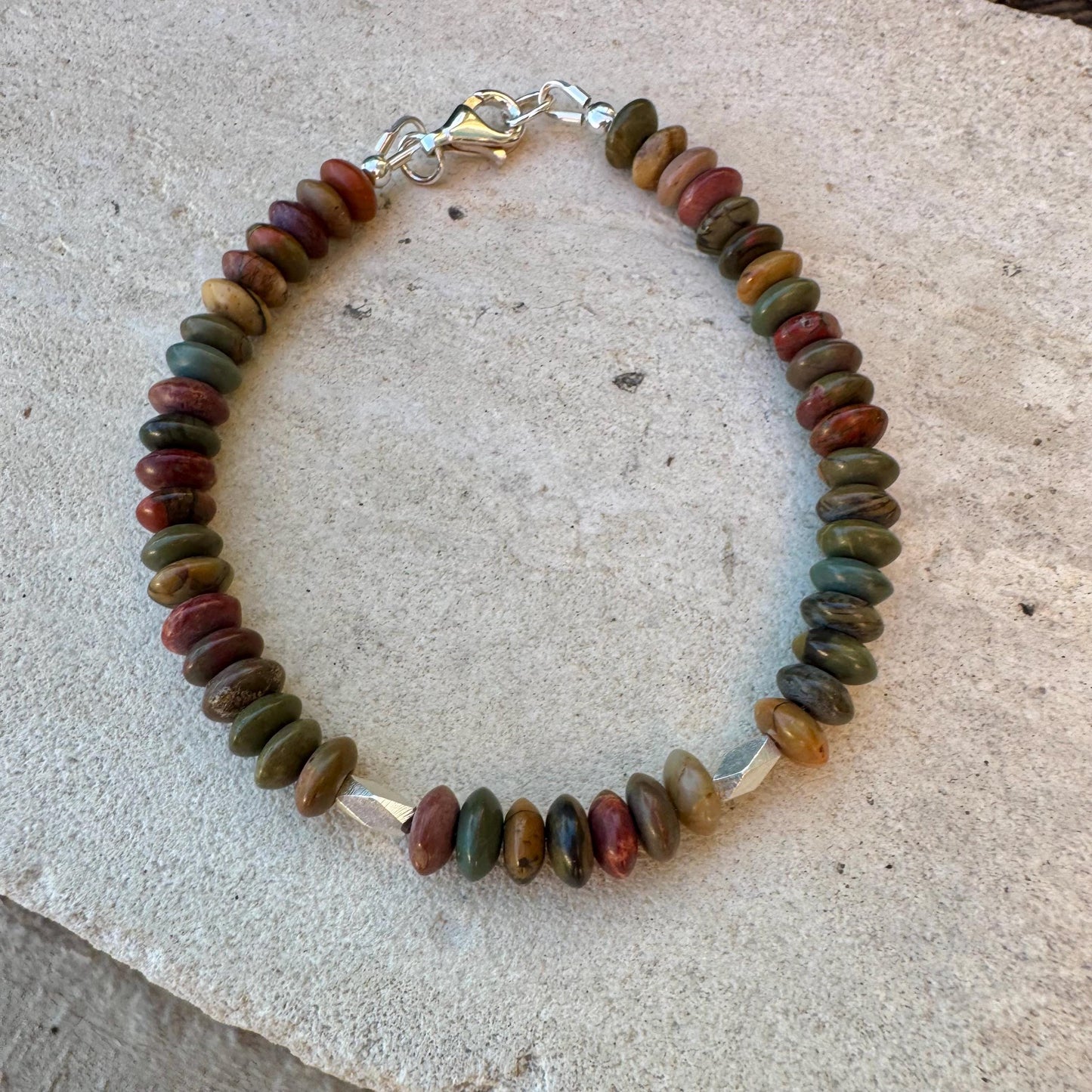 Sterling Silver Red Creek Picasso Jasper Bracelet, Sterling Silver Beaded Bracelet, Gemstone Jewelry, Jasper Gemstone, Gift for Her