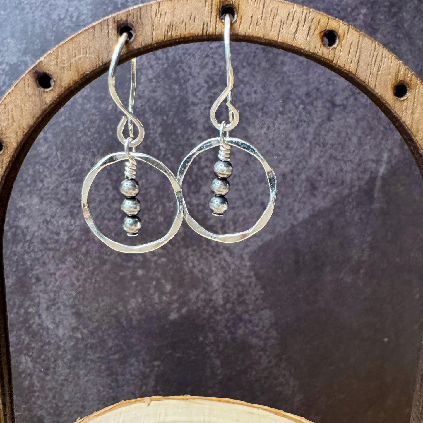 Navajo Pearl Drop Earrings, Sterling Silver Dangle, Circle Earrings, Silver Jewelry, Handmade Earrings, Dainty Earrings