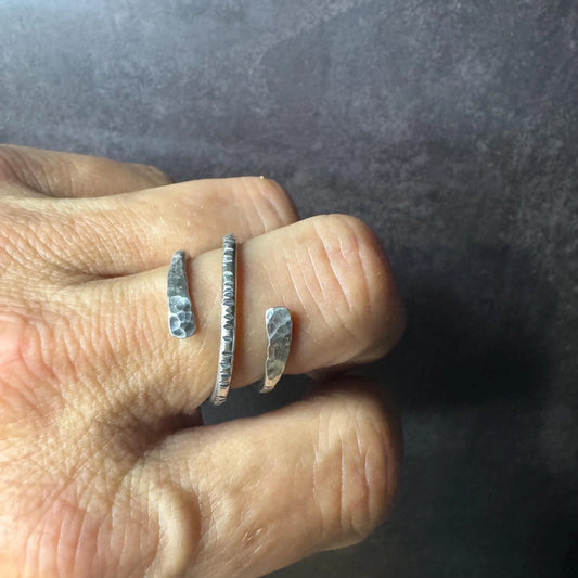 Handcrafted Textured Double Bypass Sterling Silver Ring - Modern Coil Design