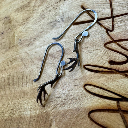 Oxidized Sterling Silver Deer Antler Earrings: Nature Inspired Jewelry