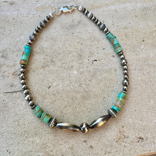Navajo Pearl Turquoise Anklet, Sterling Silver Anklet, Boho Anklet, Southwest Jewelry, Summer Jewelry