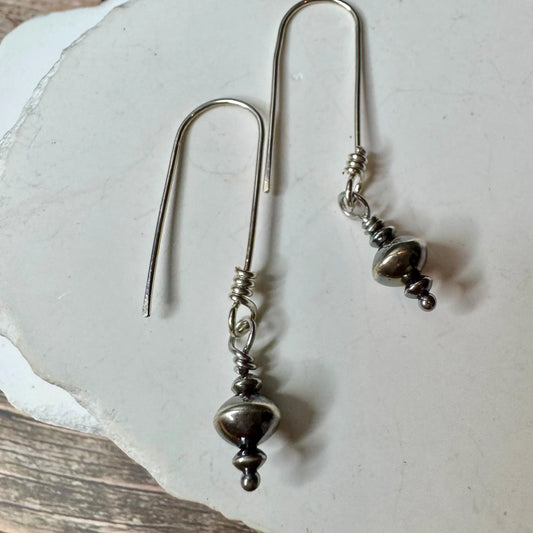 Sterling Silver Desert Pearl Earrings • Dainty Oxidized Saucer Pearls • Lightweight Drops