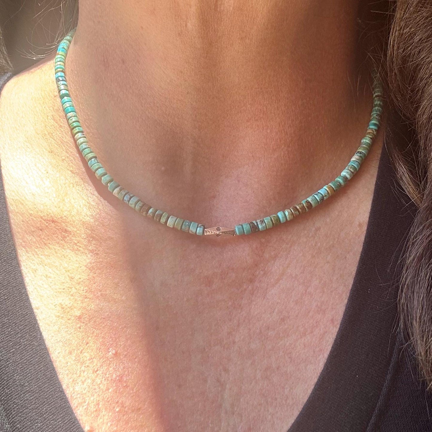 Turquoise and Sterling Silver Necklace, Choker Necklace, Boho Necklace, Turquoise Jewelry, Silver Choker, Gift for Men or Women