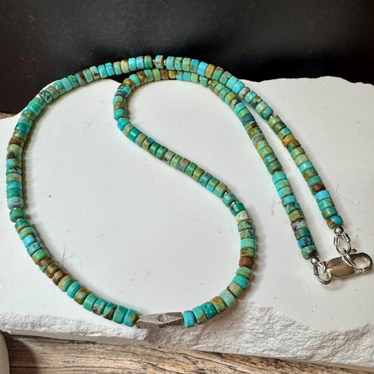 Turquoise and Sterling Silver Necklace, Choker Necklace, Boho Necklace, Turquoise Jewelry, Silver Choker, Gift for Men or Women