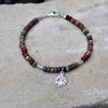 Sterling Silver Red Creek Picasso Jasper Gemstone Bracelet with Lotus Flower Charm, Sterling Silver Beaded Charm Bracelet