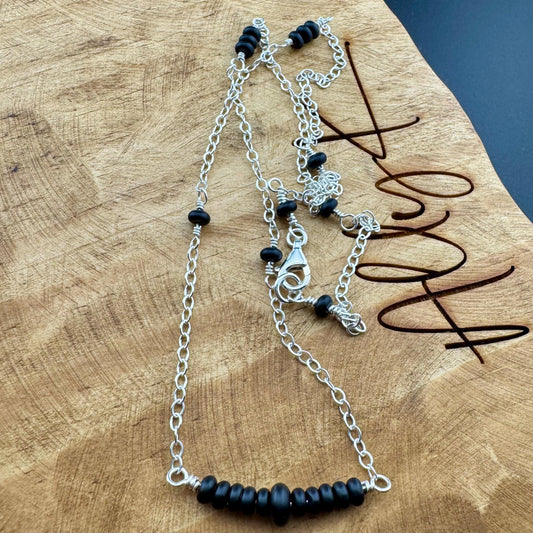 Sterling Silver Cable Chain with Black Onyx Bar Gemstone Spacer Necklace, Onyx Jewelry, Unique Gemstone Beaded Chain Necklace