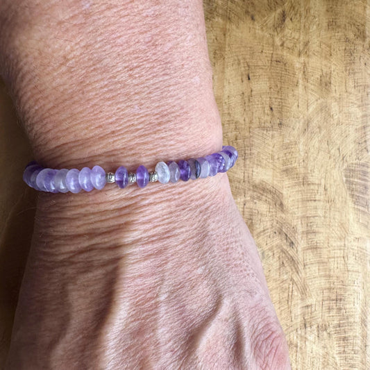 Stretch Amythyst Bracelet with Sterling Silver, Stretch Bracelet, Natural Gemstone Jewelry, Handmade Bracelet