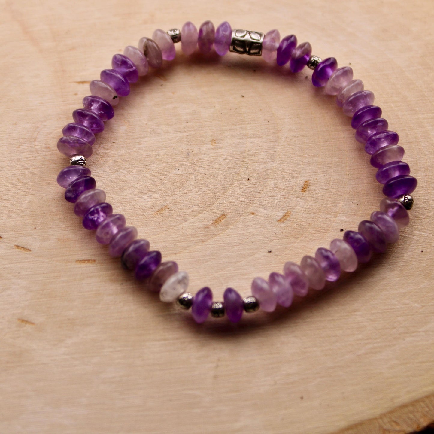Stretch Amythyst Bracelet with Sterling Silver, Stretch Bracelet, Natural Gemstone Jewelry, Handmade Bracelet