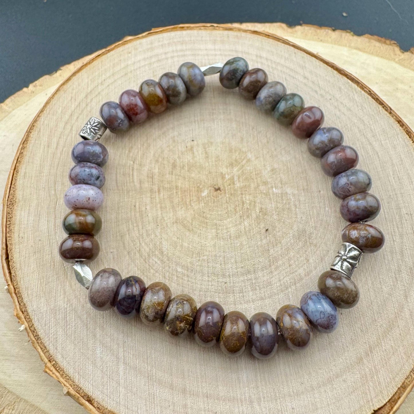 Stretch Seam Agate Gemstone Stretch Bracelet with Sterling Silver, Stretch Bracelet, Natural Gemstone Jewelry, Handmade Bracelet
