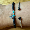 Sterling Silver Black Onyx Turqoise Bracelet, Gemstone Charm Bracelet, Heart Eye Charm Bracelet, Unisex Onyx Bracelet