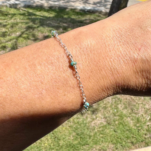 Sterling Silver Cable Chain with Turquoise Spacer Bracelet, Turquoise Jewelry, Unique Gemstone Bracelet