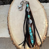 Tribal Sun Charm, Raw Turquoise Pebble Stone Purse Tassel, Southwestern Tassel, Turquoise Keychain, Leather Handbag Accessory