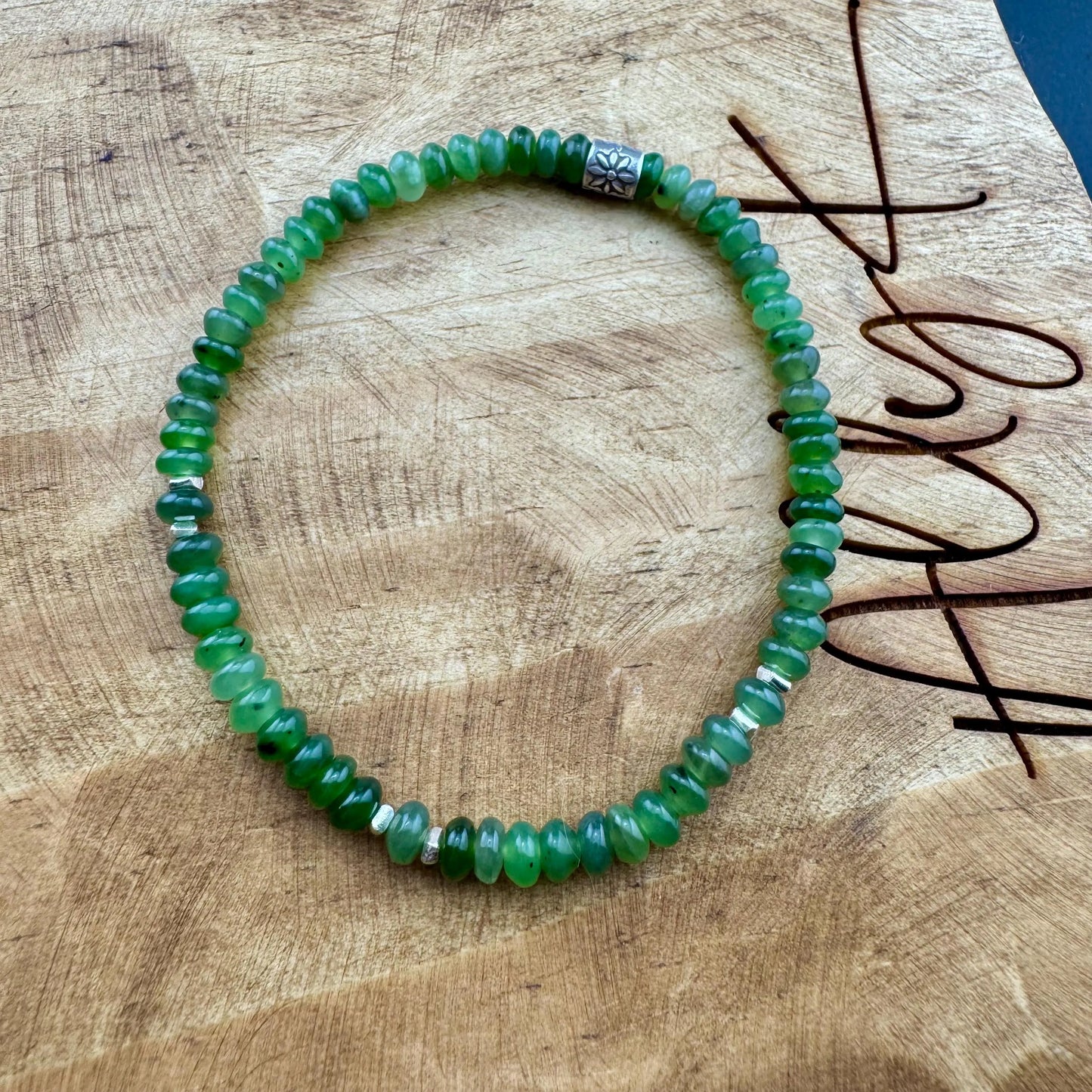 Stretch Russian Jade Gemstone Bracelet – Sterling Silver Accent | Natural Gemstone Jewelry