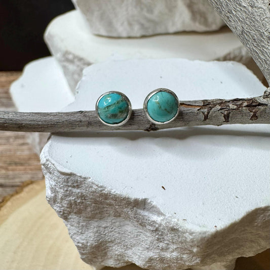 Kingman Turquoise Stud Earrings, Sterling Silver Posts, Minimalist Jewelry, Dainty 4mm or 6mm Earrings, Gift Idea