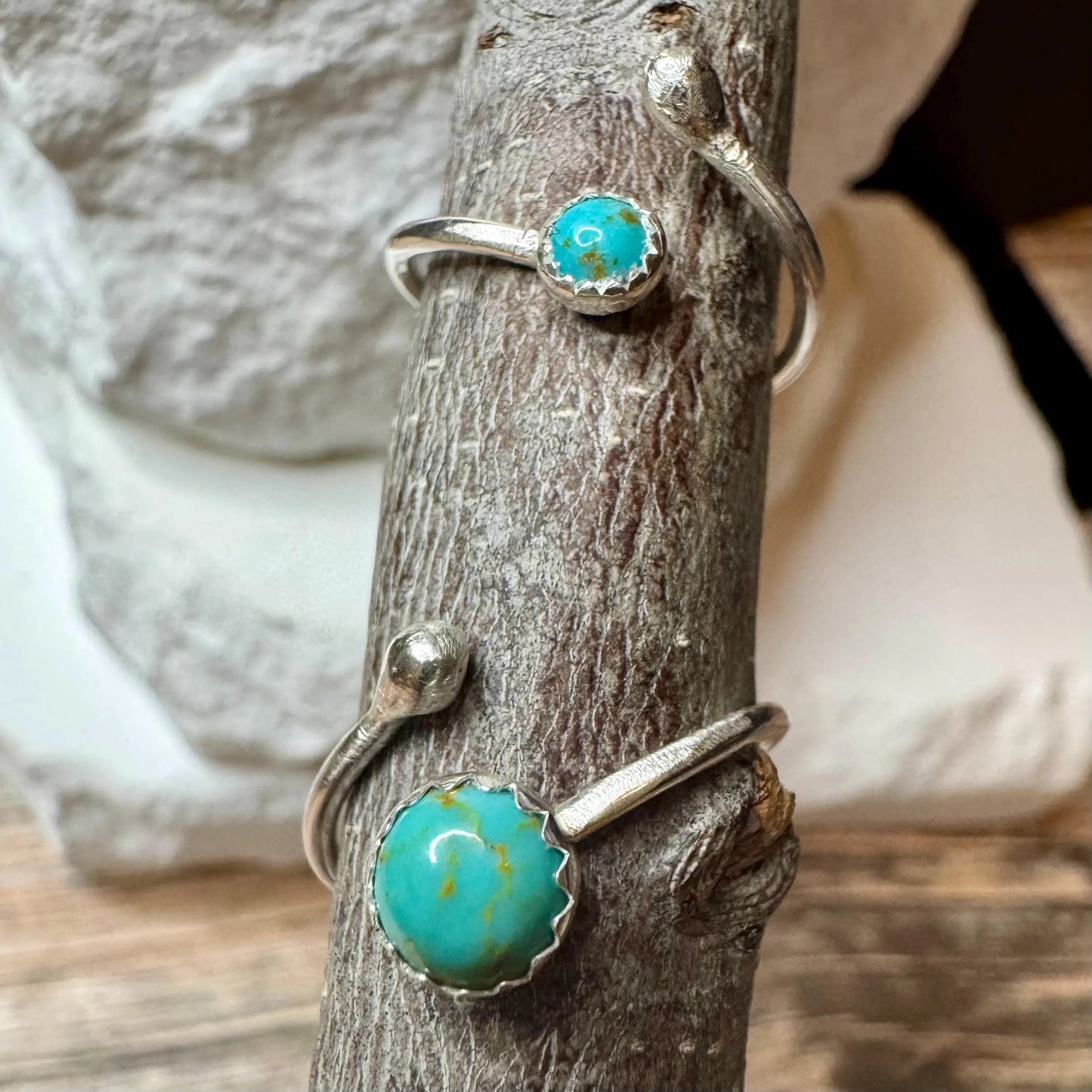 Kingman Turquoise Sterling Silver Ring: Adjustable Open Bezel