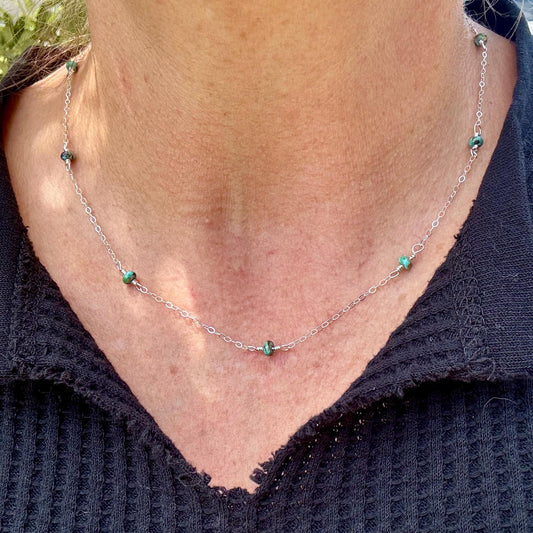 Sterling Silver Cable Chain with Turquoise Spacer Necklace, Turquoise Jewelry, Southwestern Style, Gift for Her, Unique Gemstone Necklace