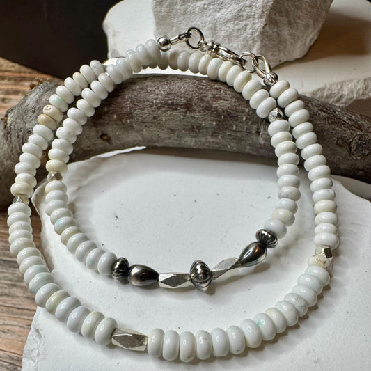 White Turquoise Navajo Pearl Double Wrap Bracelet, Sterling Silver Bracelet, Southwest Jewelry, Western Jewelry, Layered Bracelet