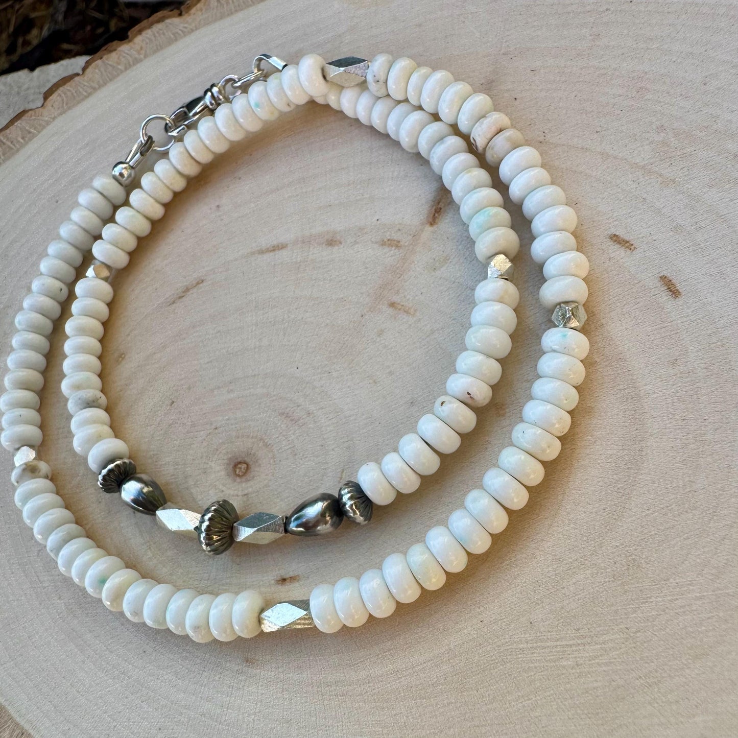 White Turquoise Navajo Pearl Double Wrap Bracelet, Sterling Silver Bracelet, Southwest Jewelry, Western Jewelry, Layered Bracelet