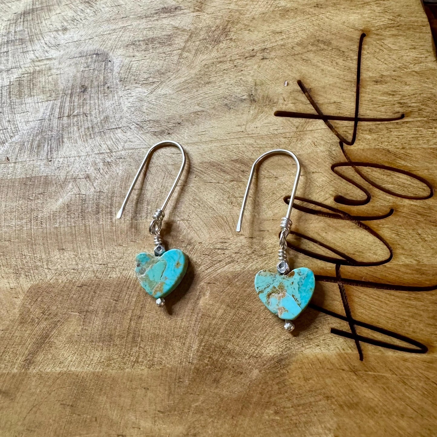 Kingman Turquoise Heart Earrings – Sterling Silver, 10mm Gemstones, Handmade Southwest Jewelry
