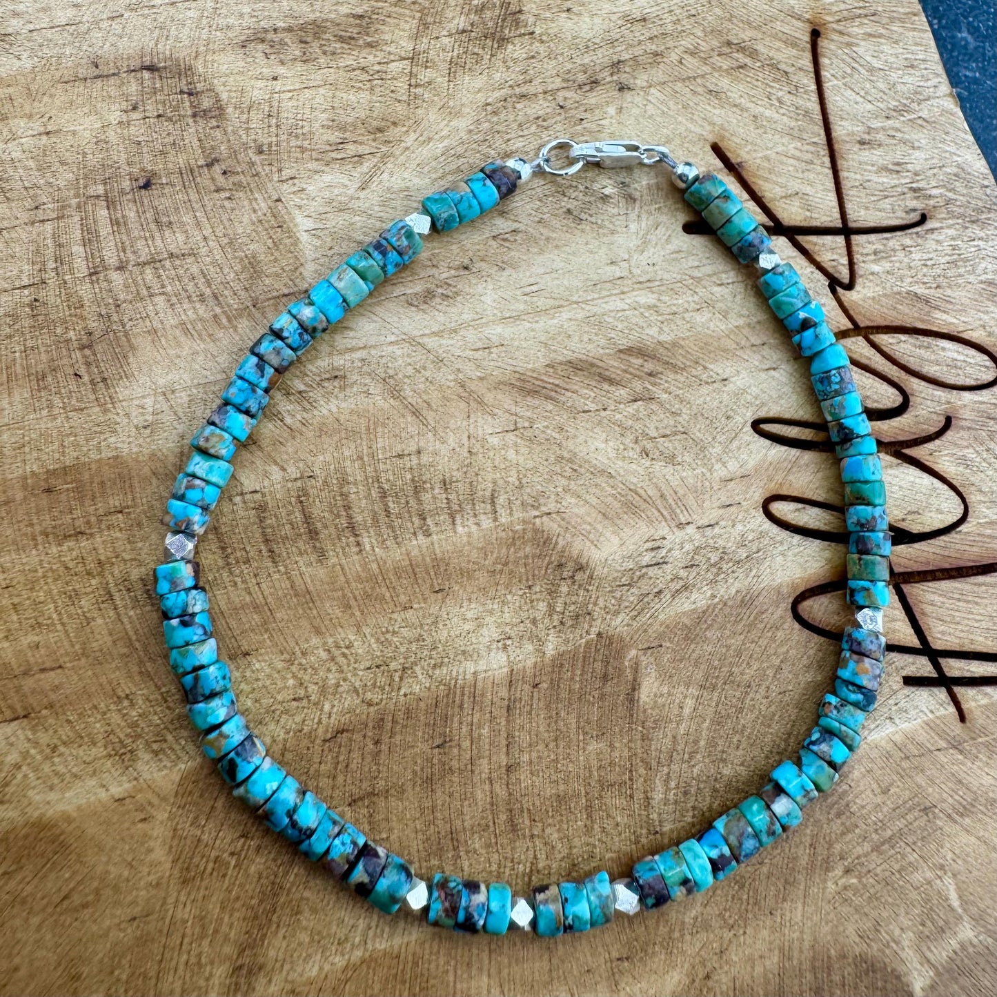 Turquoise Sterling Silver Ankle Bracelet, Sterling Silver Ankle Jewelry, Gemstone Ankle Bracelet