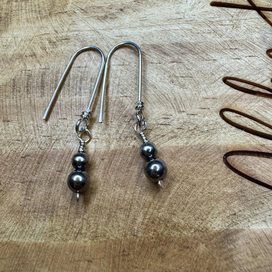 Dainty Navajo Pearl Drop Earrings, Dangle Sterling Silver Earrings, Elegant Southwestern Design